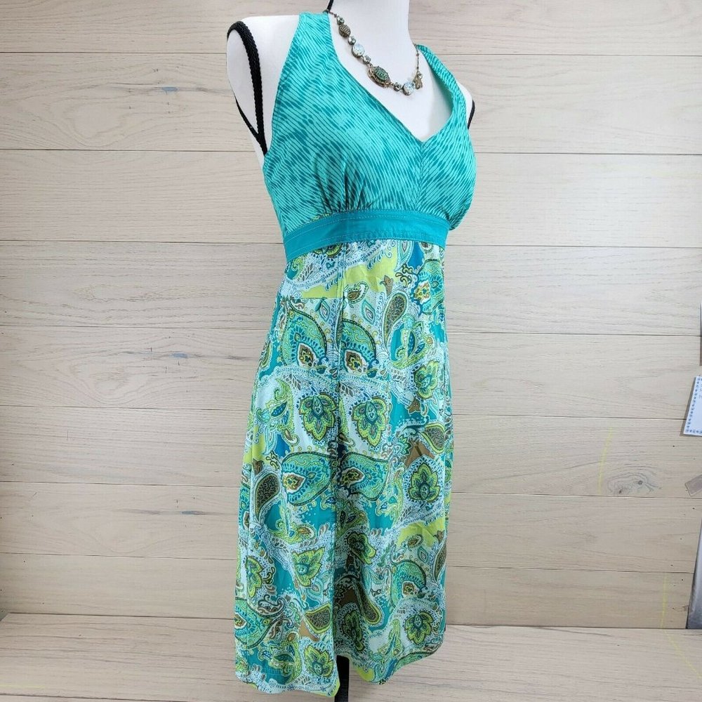 Athleta Pack It Everywhere Halter Active Dress Size 2 Green Paisley